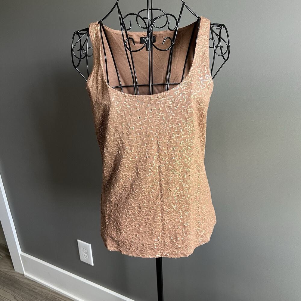 Talbots Petites Sequin Tank Top Scoop Neck Lined Sleeveless Pullover Pink Small